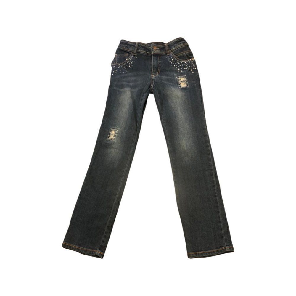Freestyle Revolution Distressed Skinny Jeans with Rhinestones
